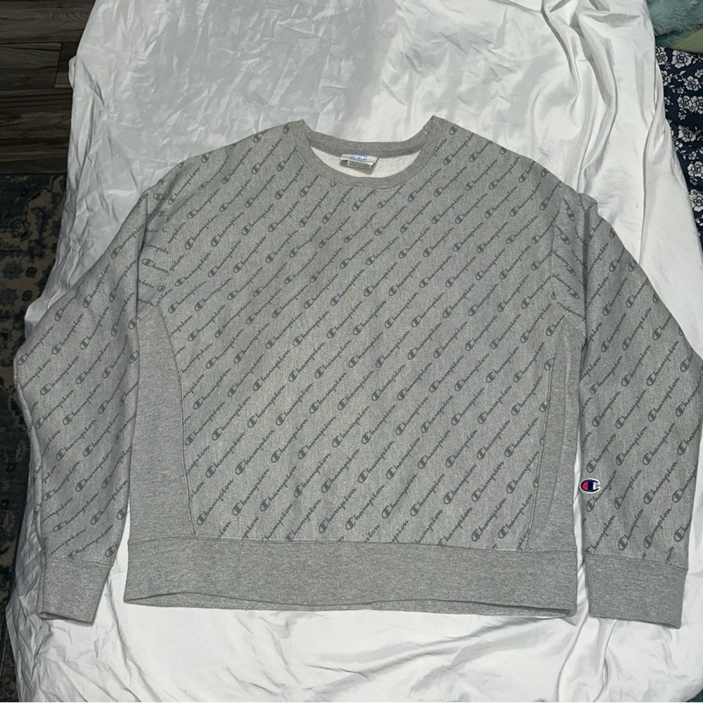 Champion Gray Quilted Crewneck Sweater